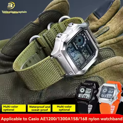 For Casio small square AE1200/1300/1000 A158/A159/A168 F91W DW-291H nylon canvas strap accessories m