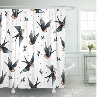 Black Vintage Old School Tattoo Swallows Shower Curtain Twig Heart Valentine 39;s Day Wedding Designs Books Blue Bird Bath Curtains