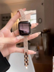 1入女士玫瑰金豪華鑲鑽手錶錶帶，兼容Apple Watch帶，適用於Apple Watch帶Ultra/Se/8/7/6/5/4/3/2/1，適用於38/40/41/42/44/45/49mm