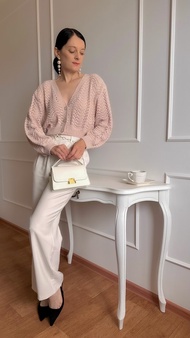 女士夏季開襟外套 蕾絲針織夾克 棉質長袖燈籠袖上衣