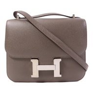 HERMES Epsom皮革Constance Mini銀扣肩背袋Etain