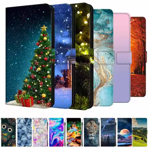 Leather Book Case For Samsung Galaxy S25 FE Christmas Marble Wallet Flip Cover For Samsung S25 Edge 