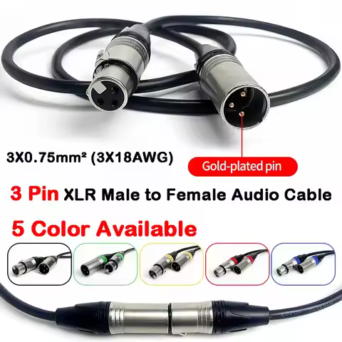 1Meter/2M/3M/5M/10M Gold-Plated 3-Pin XLR Male-Female Audio Cable - 3X0.75mm² (3X18AWG) Pure Copper 