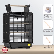 🦜กรงนก🕊️ Shobi-1901 มีคอนเกาะด้านบน มีช่องใส่อาหาร สามารถพับเก็บได้