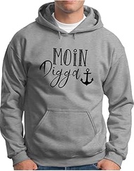 Moin Digga Hoodie | Men's | Anchor Lake Sea Sailing Saying Statement Friesland | Hooded Pullover S |