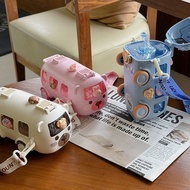 Bus water bottle for children learning to drink, 500ML bus-shaped water bottle for school children w