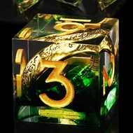 Set Dadu Golden Ring DND, 7pcs Dadu Resin Berbentuk Polihedral D&D dengan Kotak, Set Dadu Cincin unt