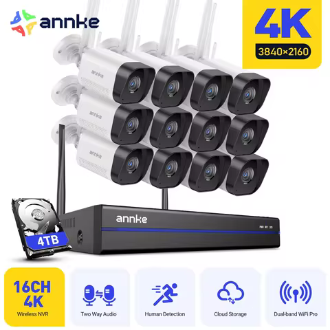 ANNKE 8MP Wireless CCTV System 16CH NVR Night Vision WiFi Camera Kit Two Way Audio poe camera 4/8/12