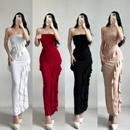 FYANG ELEGANT MAXI RUFFLE BODYCON DRESS - Woman Tube Top Dress Stretch Slim Layered Cocktail