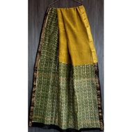 Green & Yellow Hand Block Printed  Pure Maheswari Silk Saree