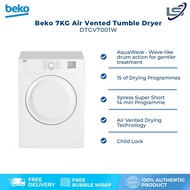 Beko 7KG Tumble Dryer DTGV7001W | Air Vented Drying Technology | Time Delay | 15 Programs Selection 