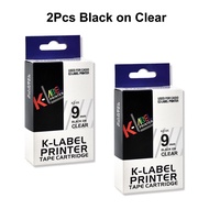 2Pcs Compatible XR-9X XR9X XR 9X black on clear 9mm Casio label tape cartridge for EZ label printer 