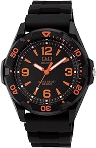 Citizen Q&amp;Q VR44-003 Men's Wristwatch, Analog Waterproof, Urethane Strap, Orange, black/orange index, watch