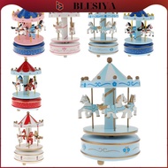 blesiya Wooden Carousel Music Box  Rotating Carousel Mechanical Music Box Toys for Children/Adults -