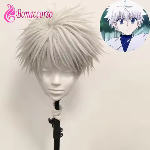 Killua Zoldyck Cosplay Wig Hunter Synthetic Short Straight Wig Anime Coser Heat Resistant Fiber Rose