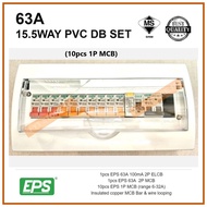 [NEW] EPS 63A 15.5WAY PVC DB SET C/W 10pcs 1P MCB & 1pcs 2P ELCB &1pcs 2P MCB