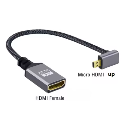 0.2m 4K 60Hz Micro HDMI to HDMI-Compatible Male To Female Extension Cable Micro HDMI 2.0 Left UP Cab