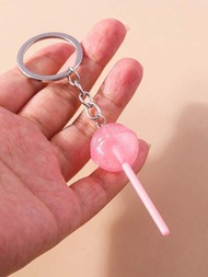 1入組實色亞克力棒棒糖鑰匙扣,帶棍子的糖果女孩手機包掛鑰扣,圓形棒棒糖形狀的合金鑰匙扣,適用於女士日常使用的鑰匙扣吊飾鑰匙繩