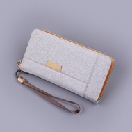 Canvas Long Wallet for Men Youth Simple Stylish Trendy Brand Multi-Card Slot Handheld Zipper Closure
