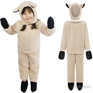 Kids Boy Girl Halloween Sheep Cosplay Costume  Fuzzy Long Sleeved Round Neck Tops + Hat + Gloves + S