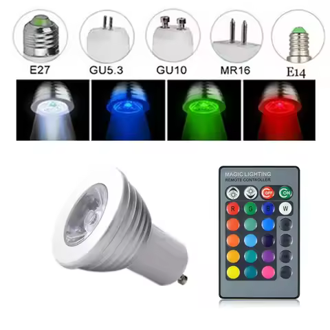 E27 E14 GU10 GU5.3 MR16 RGB LED Spotlight Bulb 3W Dimmable Bombilla led gu10 220V 110V 12V Stage Lig