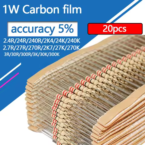 20pcs 1W Carbon Film Resistor 2.4 2.7 3 24 27 30 240 240 300 Ohm R K 5% Resistance 2R4 2R7 27K 3R 30