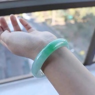 天然緬甸老坑A貨翡翠手鐲冰糯種油青色飄花淺陽綠色翡翠玉手鐲子