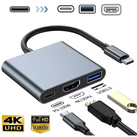 3-in-1 USB C Hub with 4K HDMI USB 3.0 Ports 100W PD Charging Aluminum Shell for MacBook Pro/Air Lapt