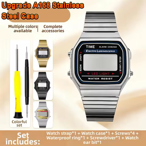 A168 mod kit Steel Case Watch Strap Case For G-SHOCK 3299 Casio A168WG Metal Bezel glass Waterproof 