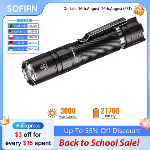SOFIRN SK30 2800LM Tactical Flashlight SFT70 LED Light 6500K 21700 USB C Rechargeable Torch Double S