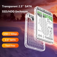 Transparent 2.5inch SSD Enclosure External Hard Disk USB Type C 5Gbps to SATA HDD Case UASP ToolFree design Compatible EVO WD SEAGATE drives 4TB