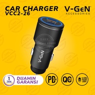 Car Charger V-GeN VCC2-26 Dual Fast Charging QC 3.0 PD 20W USB Type C
