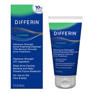 Differin Acne Face Wash with 10% Benzoyl Peroxide, Maximum Strength OTC Acne Foaming Cleanser, Fast 