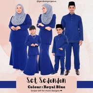 Baju Raya Sedondon Tema Warna Royal Blue (Biru) Set Family Ayah Ibu Anak Baju Kurung Baju Melayu Kur