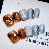 10PCS Handmade Wearable Nail Art Fake Nails,Press On Acrylic Nails French Tip Nails Press On Nails P