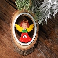 Christmas Hollow Bark Pendant Kids Gift Oval Xmas Tree Hanging Tag (Angel)