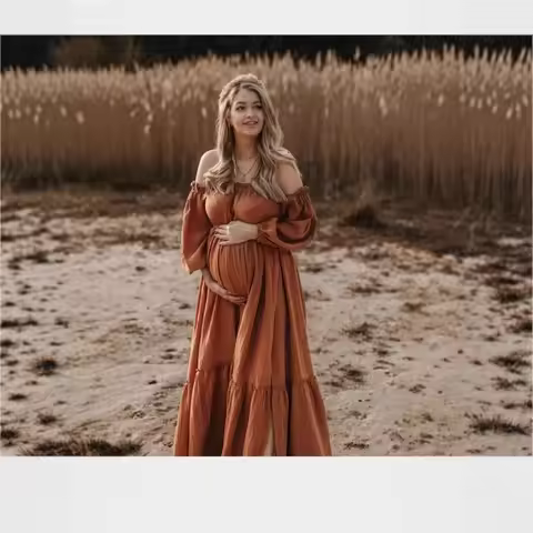 Bohemian Photo Shooting Pregnancy Dress Linen Cotton Retro Loose Fitting Maternity Dress Boho Style 