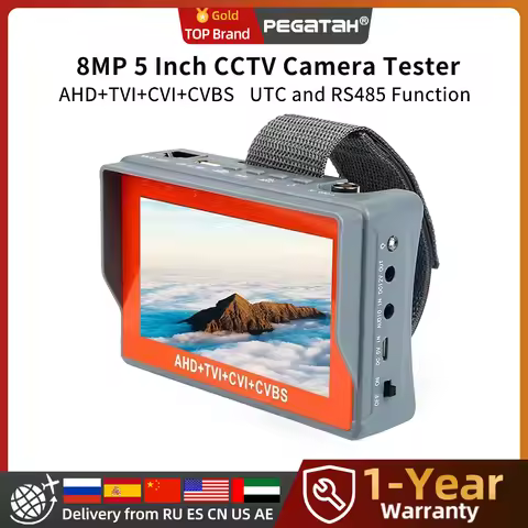 PEGATAH 8MP 5 Inch CCTV Camera Tester Wrist Strap Portable AHD TVI CVI Cctv Analog Video Monitor Sup