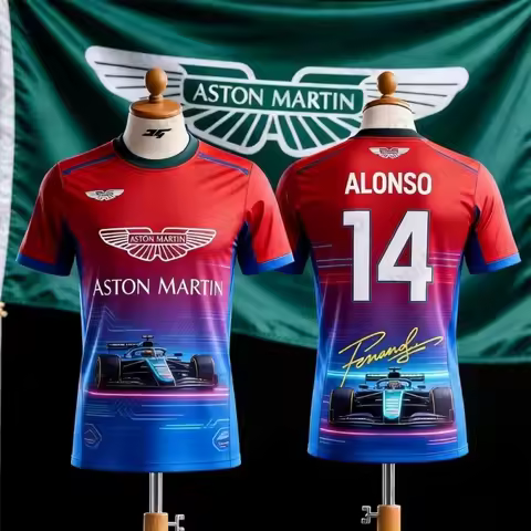 Aston Martin Team Alonso 14 F1 Racing Themed Short-sleeve T-shirt Breathable Comfortable Sports Casu