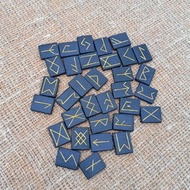 符文套装33符文手工雕刻黑色玄武岩石符文占卜精神礼物