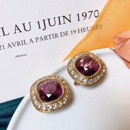【西洋古董飾品】Monet 閃爍湛紫紅 多邊切鑽 耳環 耳針