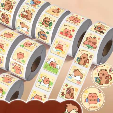 300Pcs Capibara Seal sticker Cute cartoon Capybara decorative roll sticker
