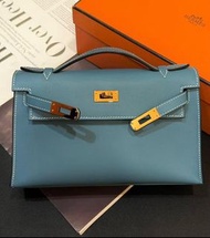 Kelly Pochette  牛仔藍 金扣 Swift B stamp