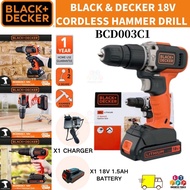 BLACK &amp; DECKER 18V CORDLESS HAMMER DRILL (BCD003C1)