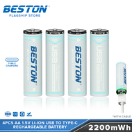 Beston 4Pcs AA 1.5V Li-ion USB to Type C Rechargeable Lithium Battery 2AC-60 with Cable