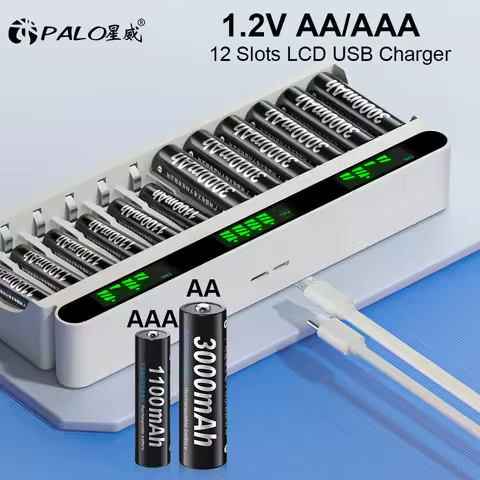 PALO 1.2V AA AAA NIMH Rechargeable Battery Batteries 2A 3A With 12 Slots LCD USB Fast Battery Charge