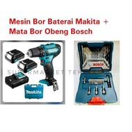 TERBAIK!!! Mesin Bor Baterai Makita DF 333 DWYE + Mata Bor Obeng Bosch