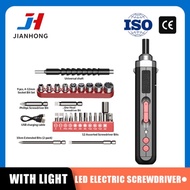 JH USB Rechargeable Cordless Electric Screwdriver Set with LED Light for Home Repair