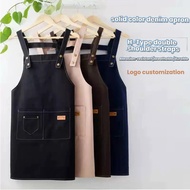 Korea Style Apron Kitchen H-Type Strap Denim Unisex With Front Pocket Chef Appron Black Epron Apren