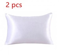 2 pcs模擬絲綢冰絲枕套20X29 吋-（白色）【不含枕心】#(GTN)